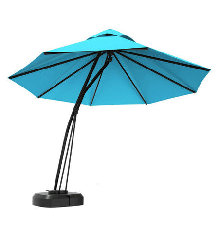 11 Feet Outdoor Cantilever Hanging Umbrella with Base and Wheels-Turquoise