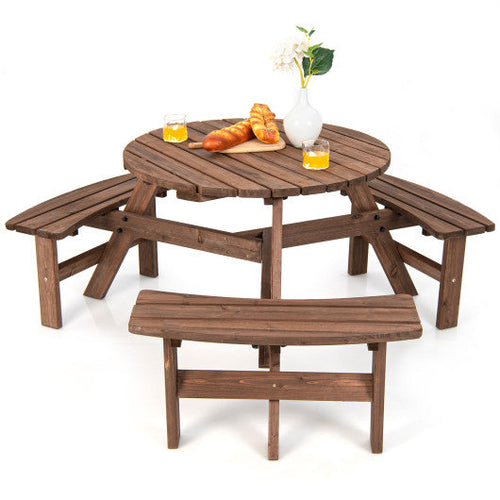 Load image into Gallery viewer, 6 Person Wooden Picnic Table Set with Bench and Umbrella Hold
