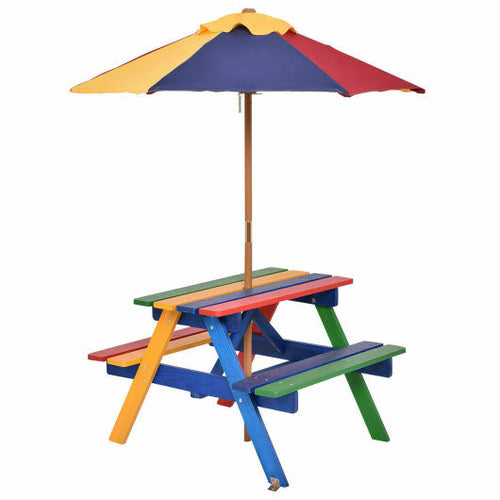 Load image into Gallery viewer, 4 Seat Kids Picnic Table with Umbrella-Multicolor
