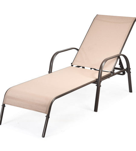 Adjustable Patio Chaise Folding Lounge Chair with Backrest-Brown