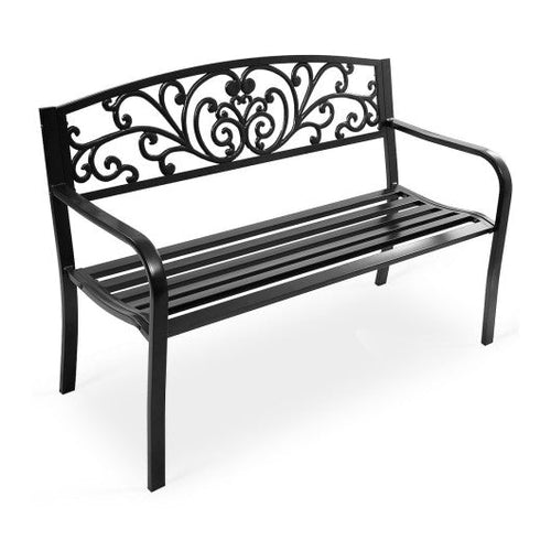 Load image into Gallery viewer, 50 Inch Patio Park Steel Frame Cast Iron Backrest Bench Porch Chair
