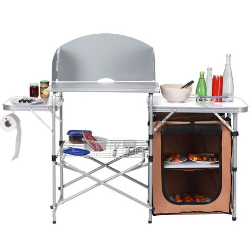 Load image into Gallery viewer, Foldable Outdoor BBQ Portable Grilling Table With Windscreen Bag
