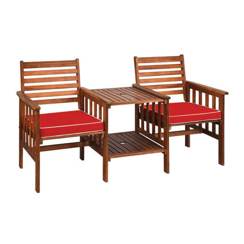 Load image into Gallery viewer, 3 pcs Outdoor Patio Table Chairs Set Acacia Wood Loveseat-Red
