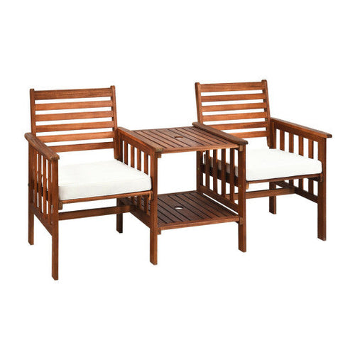 Load image into Gallery viewer, 3 pcs Outdoor Patio Table Chairs Set Acacia Wood Loveseat-White
