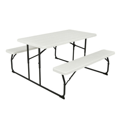 Load image into Gallery viewer, Indoor and Outdoor Folding Picnic Table Bench Set with Wood-like Texture-White
