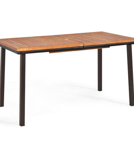 55 Inch Patio Acacia Dining Table with Umbrella Hole