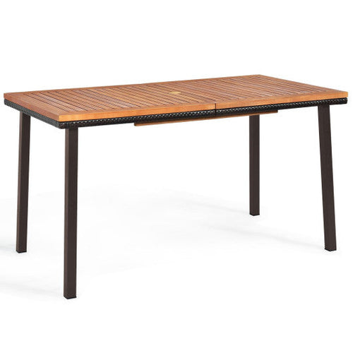 Load image into Gallery viewer, 55 Inch Patio Acacia Dining Table with Umbrella Hole
