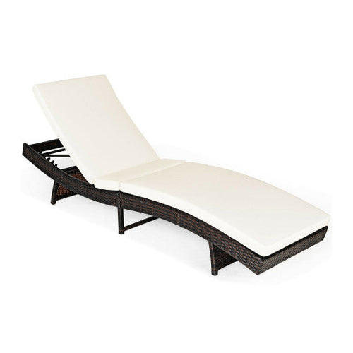 Load image into Gallery viewer, Patio Folding Chaise Lounge with 5 Adjustable Levels and Cushion-White
