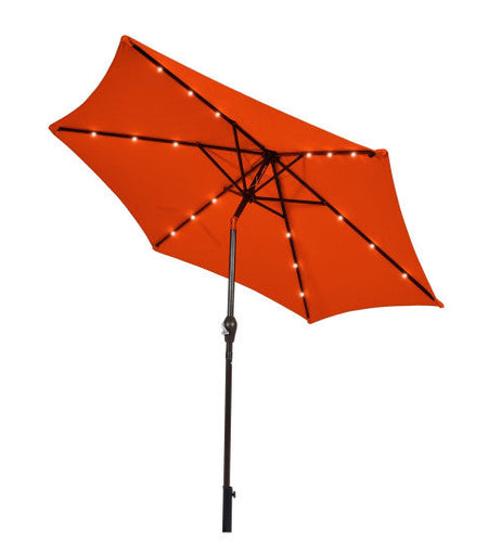 9 Feet Solar LED Lighted Patio Market Umbrella Tilt Adjustment Crank Lift-Orange