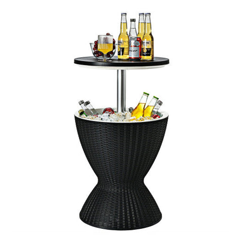 Load image into Gallery viewer, 3 in 1 8 Gallon Patio Rattan Cooler Bar Table with Adjust Ice Bucket-Black
