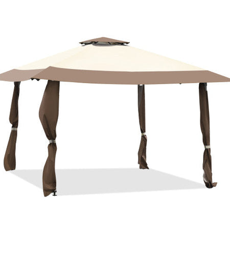13 Feet x 13 Feet Pop Up Canopy Tent Instant Outdoor Folding Canopy Shelter-Brown