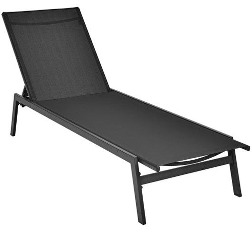 Load image into Gallery viewer, Outdoor Reclining Chaise Lounge Chair with 6-Position Adjustable Back-Black

