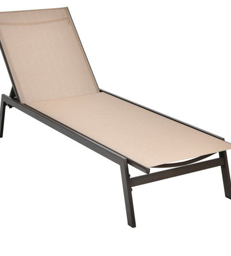 Outdoor Reclining Chaise Lounge Chair with 6-Position Adjustable Back-Brown