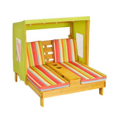 Load image into Gallery viewer, Kids Patio Lounge Chair with Cup Holders and Awning-Multicolor
