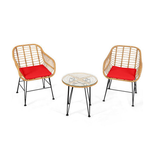 Load image into Gallery viewer, 3 Pieces Rattan Furniture Set with Cushioned Chair Table-Red
