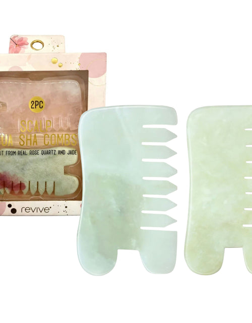 Load image into Gallery viewer, Revive 2 Piece Jade &amp; rose Quartz Gua Sha Combs
