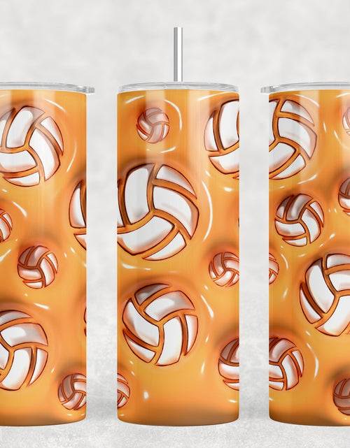 Load image into Gallery viewer, Orange Volleyball|Skinny Tumbler|Optional Bluetooth Speaker| Speaker Color Varies by Rowdy Ridge Co
