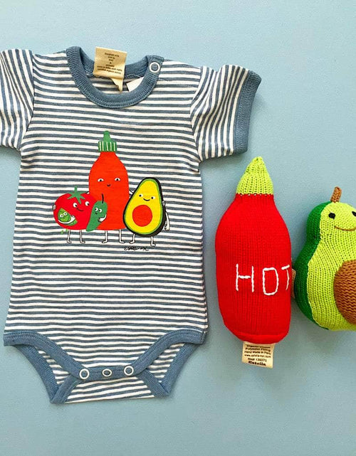 Load image into Gallery viewer, Organic Baby Gift Set, Food Onesie &amp; Rattle by Estella
