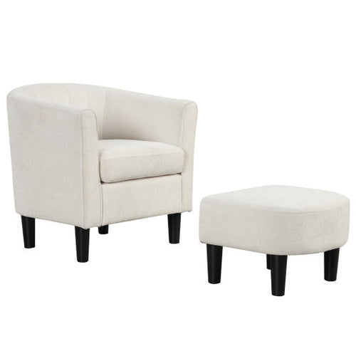 Load image into Gallery viewer, Upholstered Teddy Velvet Club Barrel Chair with Ottoman with Footrest-Beige
