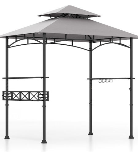 8 x 5 FT Outdoor Grill Gazebo with 2 Side Shelves and 20 Hooks-Gray