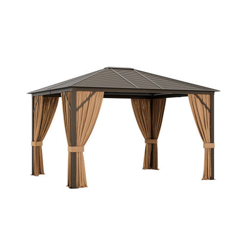 Load image into Gallery viewer, 12 x10 Feet Outdoor Hardtop Gazebo with Galvanized Steel Top and Netting-Brown
