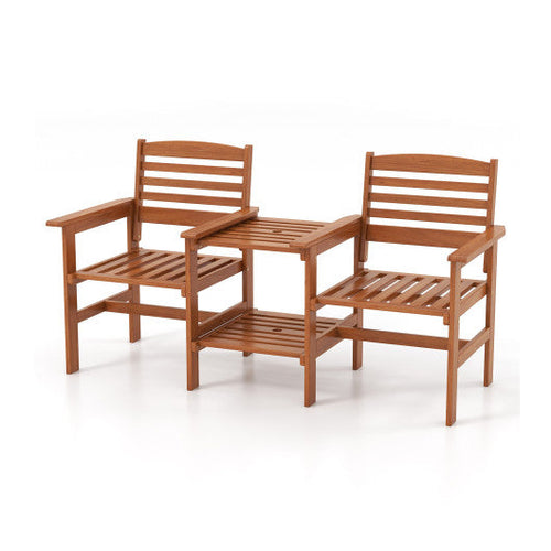 Load image into Gallery viewer, Outdoor Patio Wood 2-Seat Conversation Set with Coffee Table and Umbrella Hole
