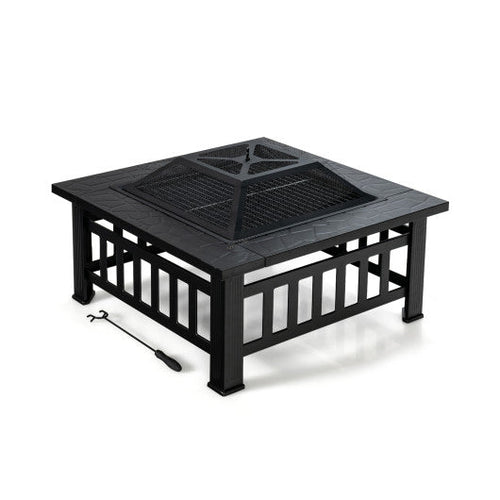 Load image into Gallery viewer, 32 Inch 3 in 1 Outdoor Square Fire Pit Table with BBQ Grill and Rain Cover for Camping
