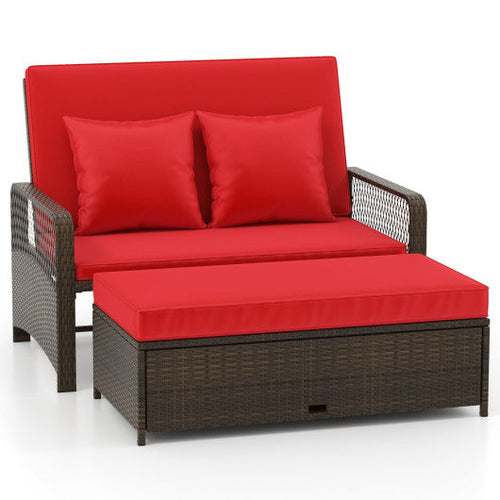 Load image into Gallery viewer, Patio Adjustable Wicker Daybed with 4-Level Backrest and Soft Cushions-Red
