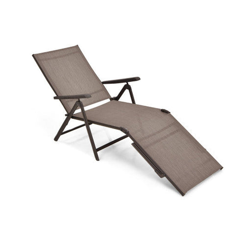 Load image into Gallery viewer, Patio Foldable Chaise Lounge Chair with Backrest and Footrest-Brown
