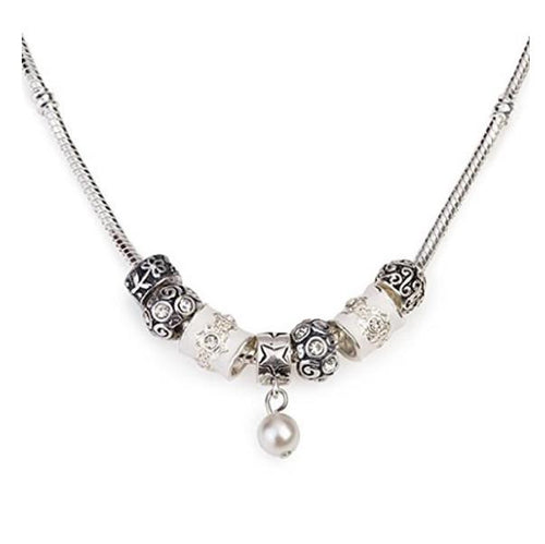 Load image into Gallery viewer, Silver Plated 'Sea Of Pearls' Charm Bead Necklace by Liberty Charms USA
