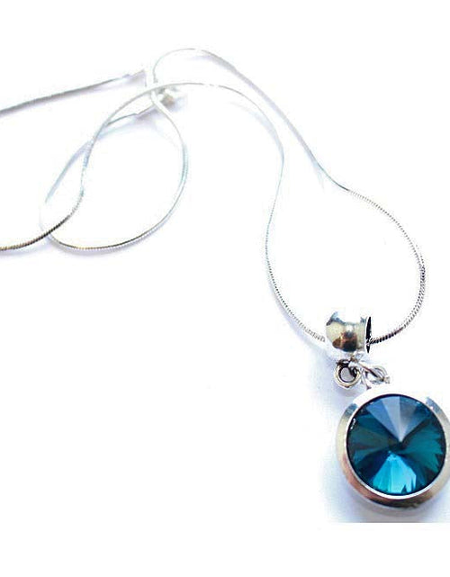 Load image into Gallery viewer, Silver Plated 'December Birthstone' Turquoise Colored Crystal Pendant Necklace by Liberty Charms USA
