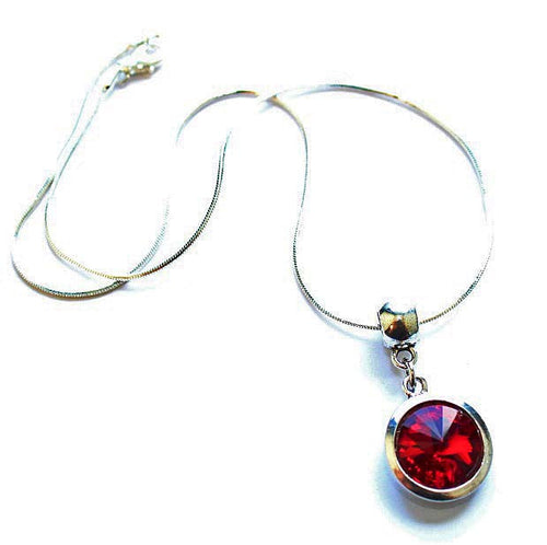 Load image into Gallery viewer, Silver Plated 'July Birthstone' Ruby Colored Crystal Pendant Necklace by Liberty Charms USA
