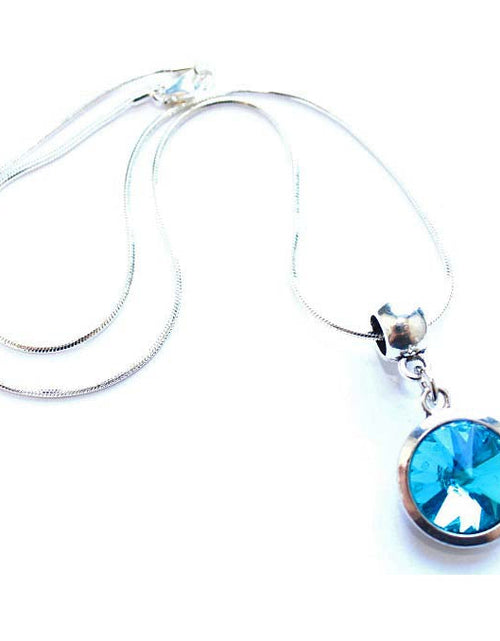 Load image into Gallery viewer, Silver Plated 'March Birthstone' Aqua Colored Crystal Pendant Necklace by Liberty Charms USA
