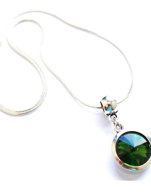 Load image into Gallery viewer, Silver Plated 'May Birthstone' Emerald Colored Crystal Pendant Necklace by Liberty Charms USA
