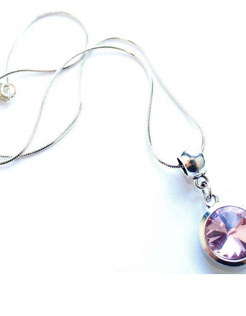 Load image into Gallery viewer, Silver Plated 'October Birthstone' Rose Colored Crystal Pendant Necklace by Liberty Charms USA
