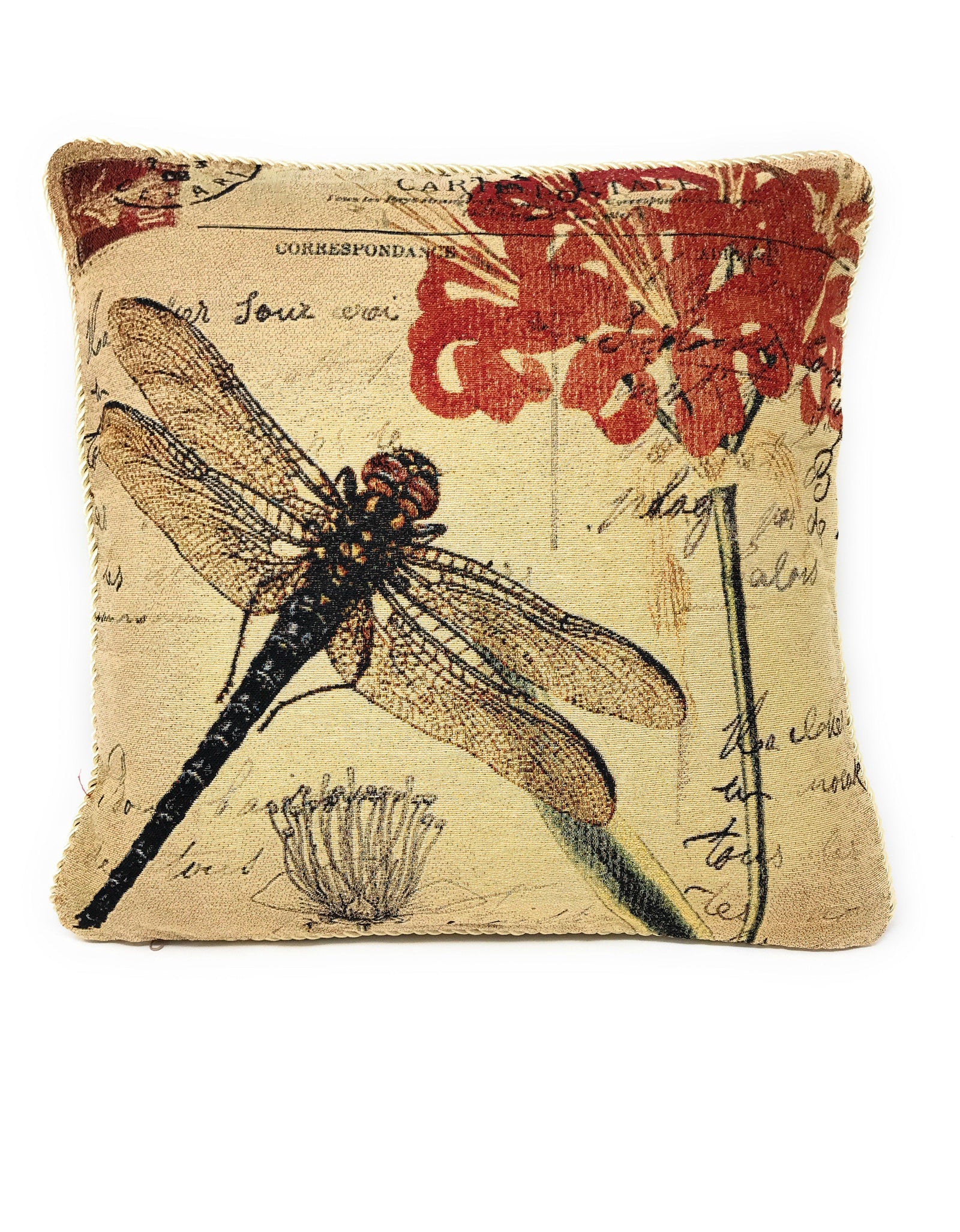 DaDa Bedding Set of 2-Pieces Dragonfly Dreams Nature Garden Tapestry Throw Pillow Covers w/ Inserts - 18" x 18" by DaDa Bedding Collection