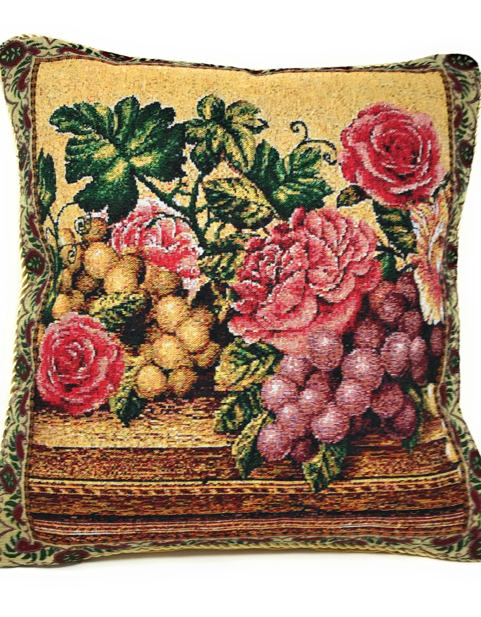 DaDa Bedding Set of 2-Pieces Parade Fruit & Roses Garden Tapestry Throw Pillow Covers w/ Inserts - 18" x 18" by DaDa Bedding Collection