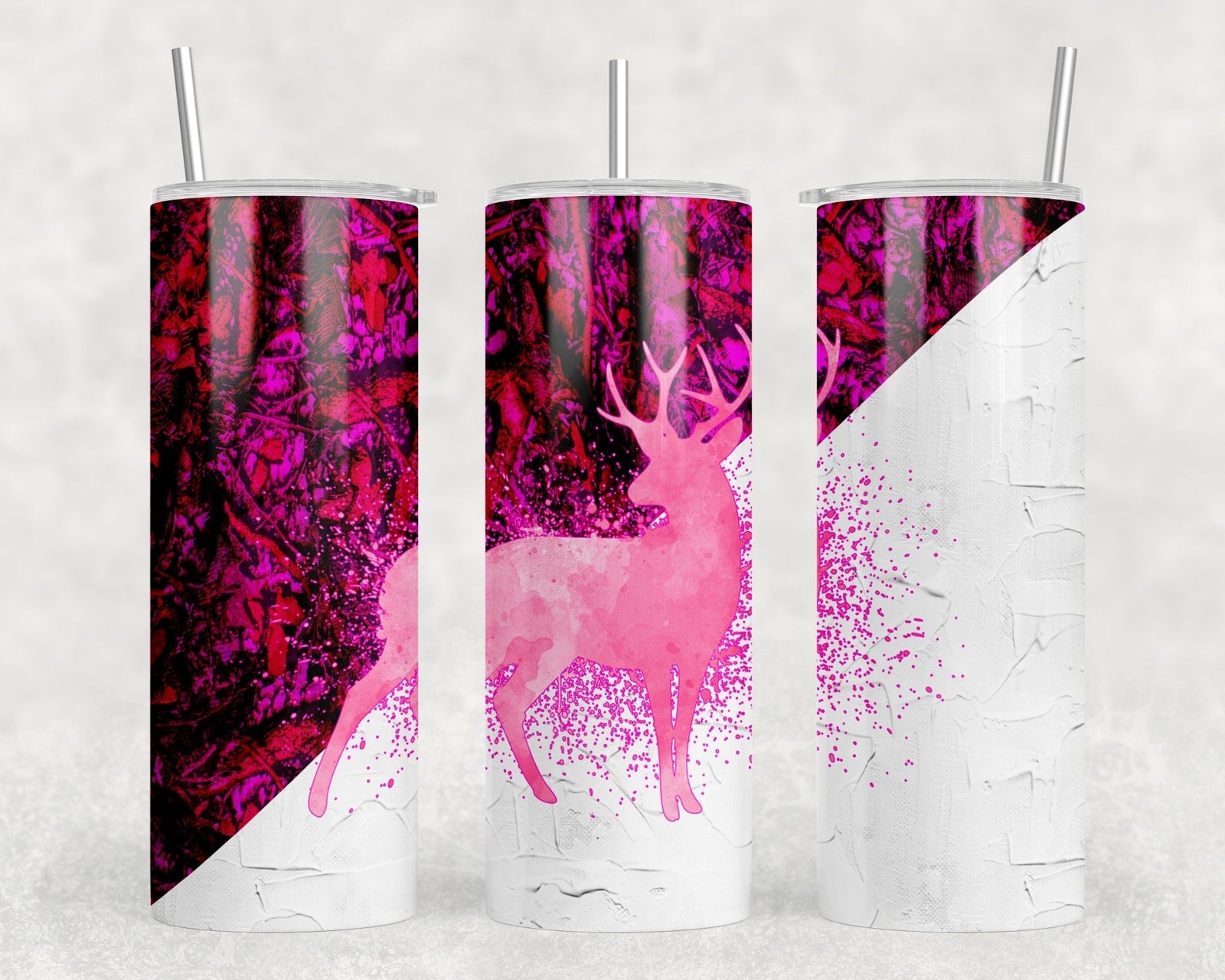 Pink Camo Deer|Skinny Tumbler|Optional Bluetooth Speaker| Speaker Color Varies by Rowdy Ridge Co