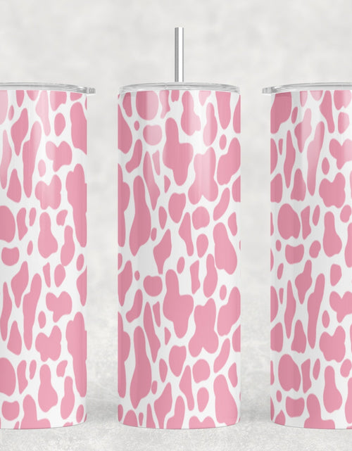 Load image into Gallery viewer, Pink Cow Print|Skinny Tumbler|Optional Bluetooth Speaker| Speaker Color Varies by Rowdy Ridge Co
