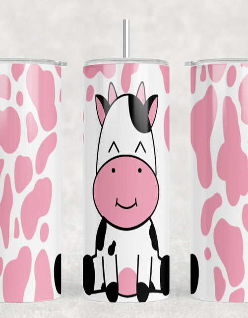 Load image into Gallery viewer, Pink Cow|Skinny Tumbler|Optional Bluetooth Speaker| Speaker Color Varies by Rowdy Ridge Co
