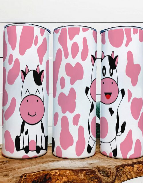Load image into Gallery viewer, Pink Cows|Skinny Tumbler|Optional Bluetooth Speaker| Speaker Color Varies by Rowdy Ridge Co
