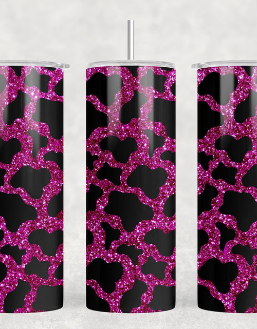 Load image into Gallery viewer, Pink faux glitter Cow Print|Skinny Tumbler|Optional Bluetooth Speaker| Speaker Color Varies by Rowdy Ridge Co
