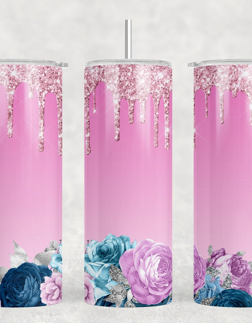 Load image into Gallery viewer, Pink Flowers - 20 oz Steel Skinny Tumbler - Optional Blue Tooth Speaker - Speaker Color will Vary by Rowdy Ridge Co
