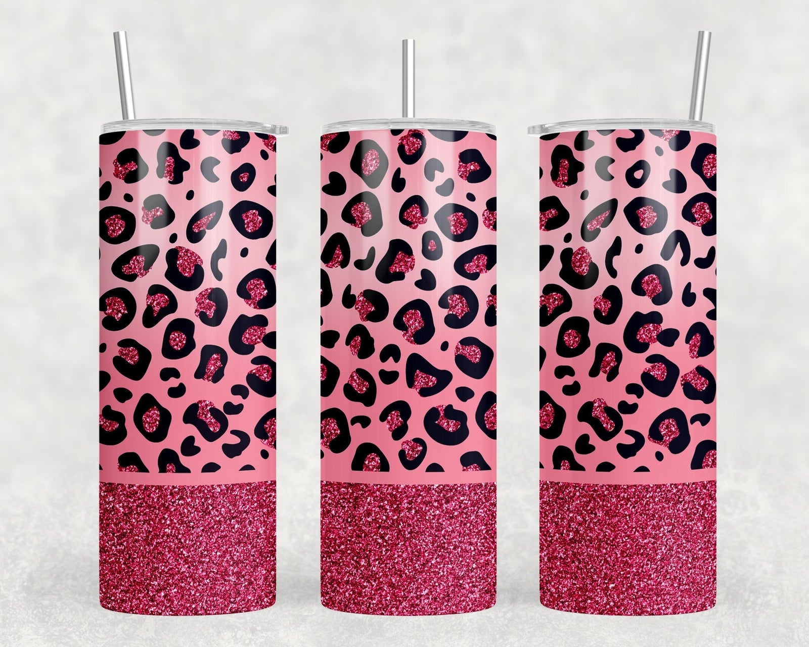 Pink Leopard Print - 20 oz Steel Skinny Tumbler - Optional Blue Tooth Speaker - Speaker Color will Vary by Rowdy Ridge Co