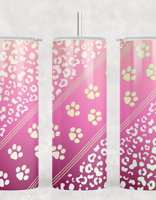 Load image into Gallery viewer, Pink Paw Prints - 20 oz Steel Skinny Tumbler - Optional Blue Tooth Speaker - Speaker Color will Vary by Rowdy Ridge Co
