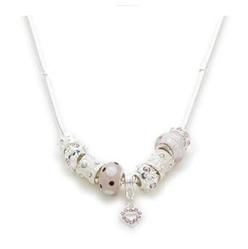 Load image into Gallery viewer, Silver Plated 'Pink Me Up' Charm Bead Necklace by Liberty Charms USA
