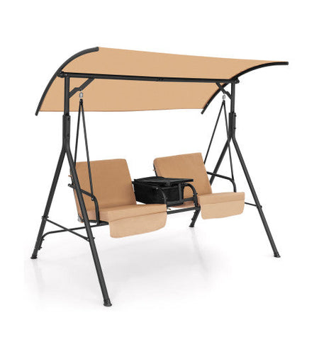 Porch Swing Chair with Adjustable Canopy-Beige