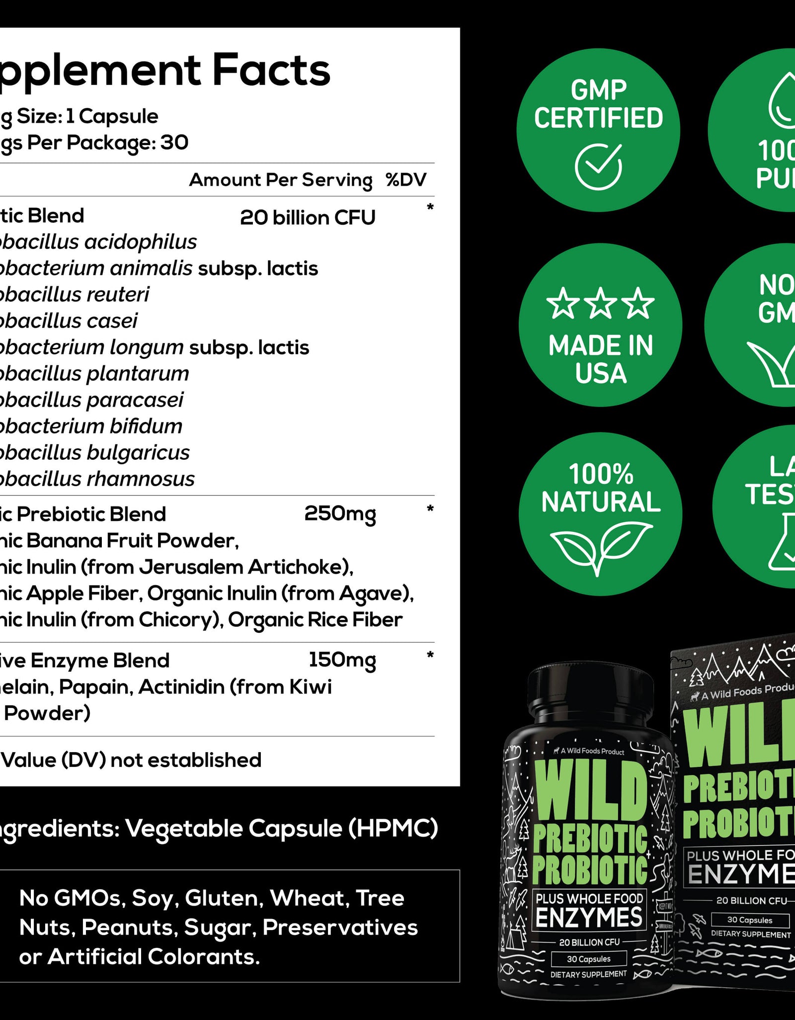 Wild Prebiotics Probiotics & Digestive Enzymes - 20 Billion CFU by Wild Foods