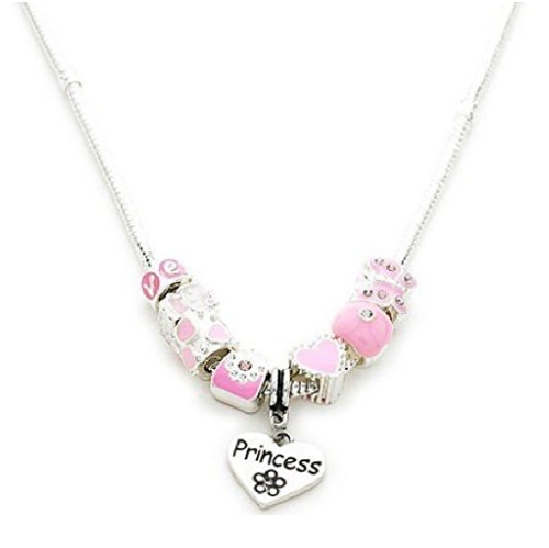 Load image into Gallery viewer, Children's Princess 'Pretty In Pink' Silver Plated Charm Bead Necklace by Liberty Charms USA
