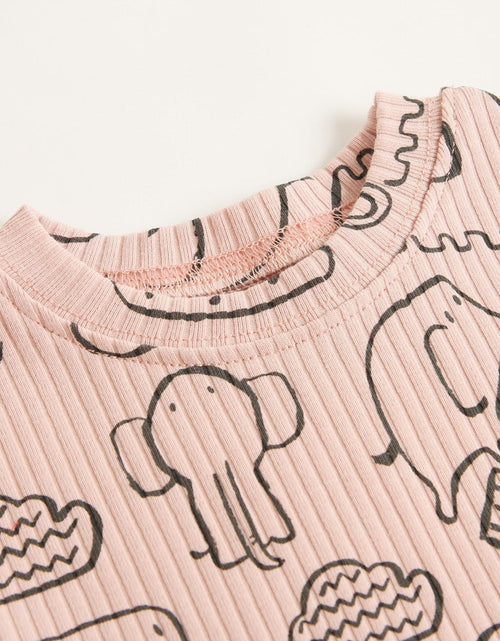 Load image into Gallery viewer, Baby Solid Color Animal Print Pattern T-Shirt Combo Shorts In Summer Sets by MyKids-USA™

